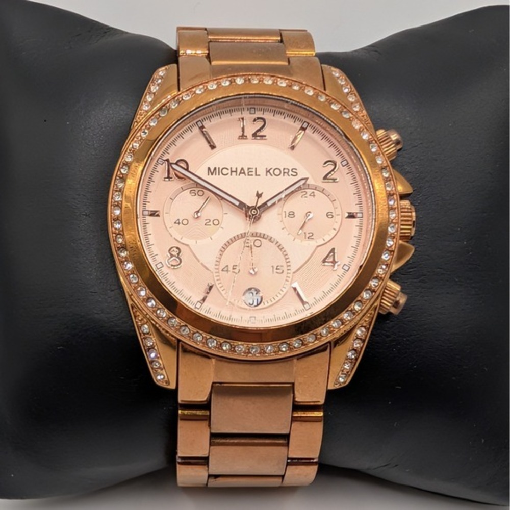 Michael Kors Ritz‎ MK5263 Rose Gold Chronograph Crystal Bezel Watch 40mm